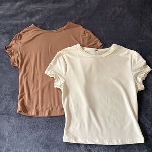 Women's Brown and White Tops